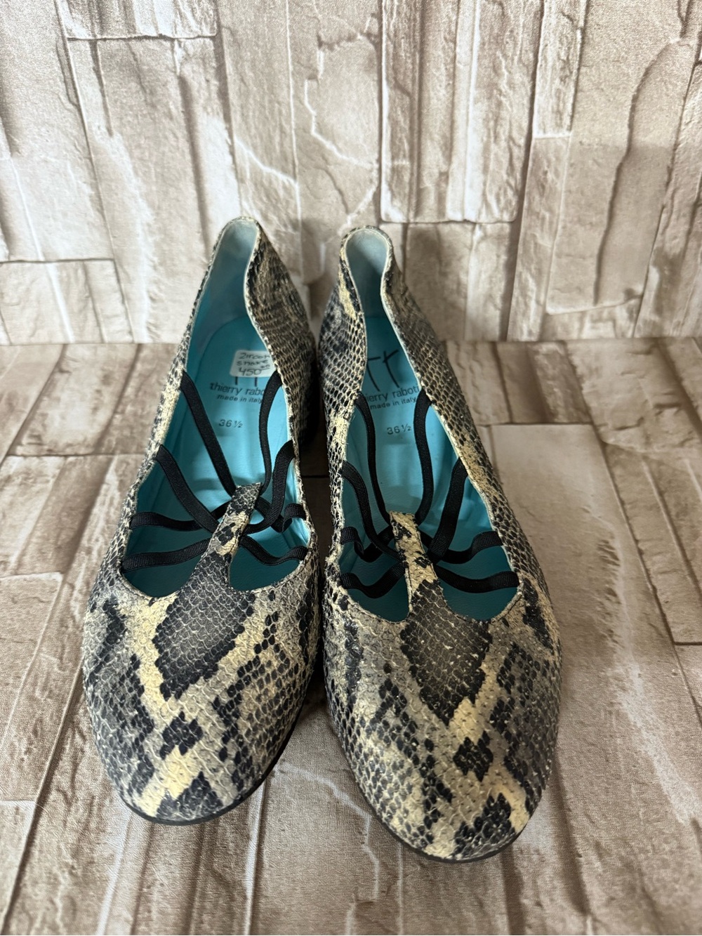 Thierry Rabotin Snake-Print Flats in Beige and Black